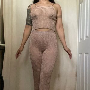 A.PEACH Metallic Rose Gold Pant Set